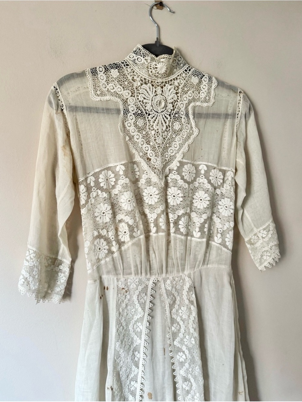 Antique Edwardian High Neck Lace Dress Lawn Tea Collar